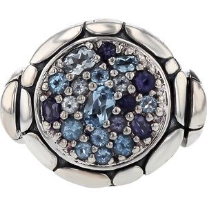 John Hardy Silver Ring with Blue and Purple Gems